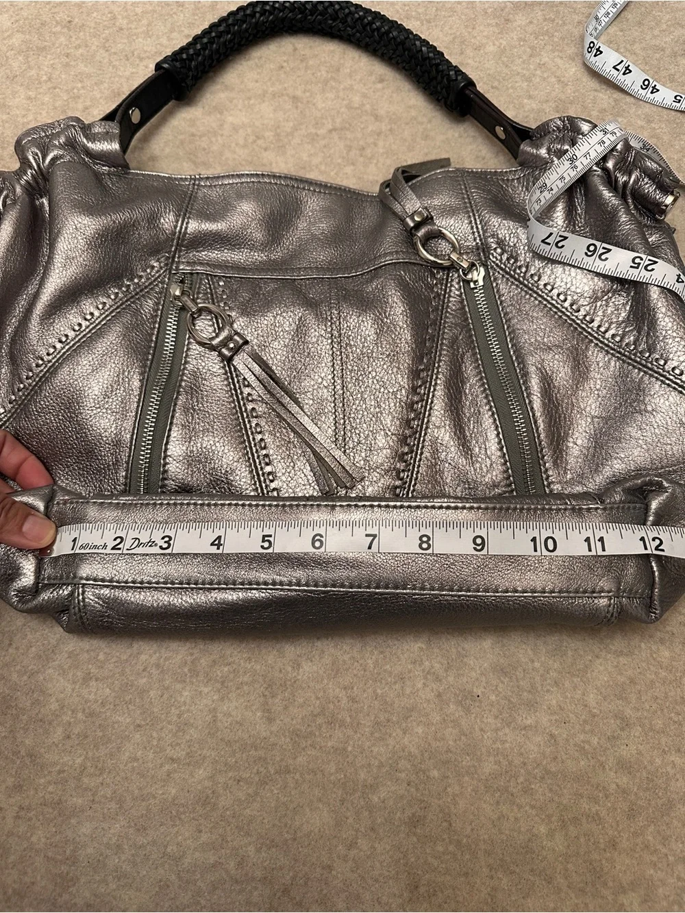 B. Makowsky Y2K Silver Metallic Leather Hobo Shoulder Bag Purse